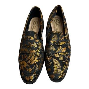 Sbicca Vintage Collection Orange Black Tapestry Penny Loafers Size 7